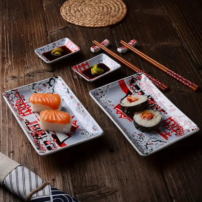 Red Sakura Sushi Plate Set