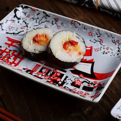 Red Sakura Sushi Plate Set