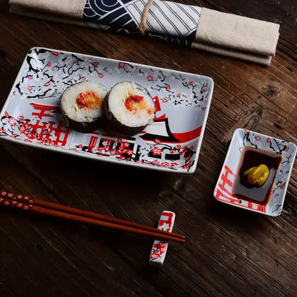 Red Sakura Sushi Plate Set