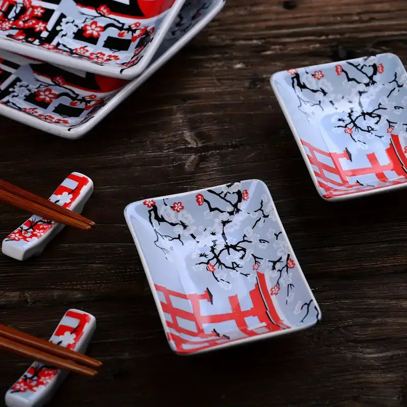 Red Sakura Sushi Plate Set