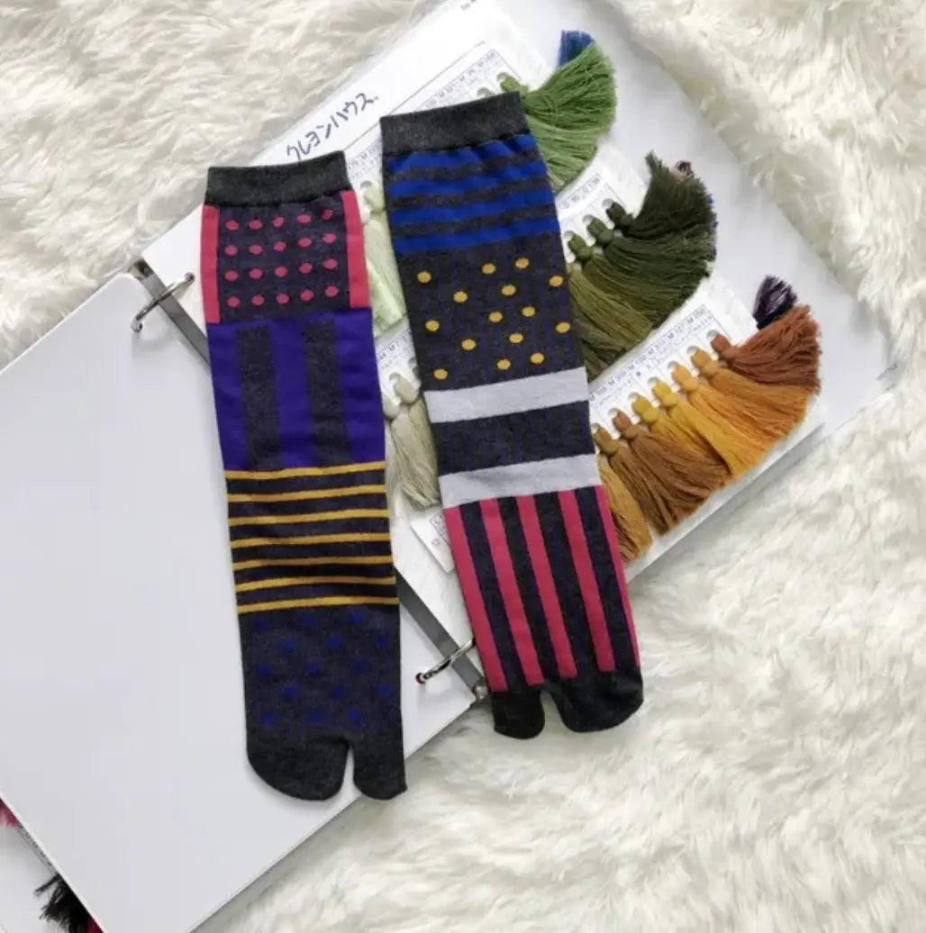 Dots & Stripes Black Tabi Socks