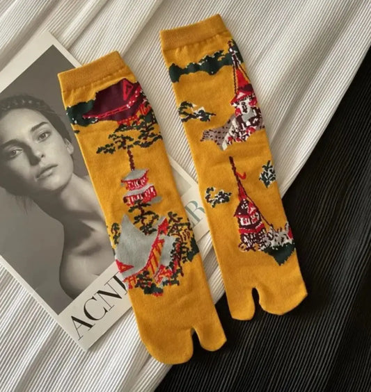Chaussettes Tabi Jaune Pagode Rouge
