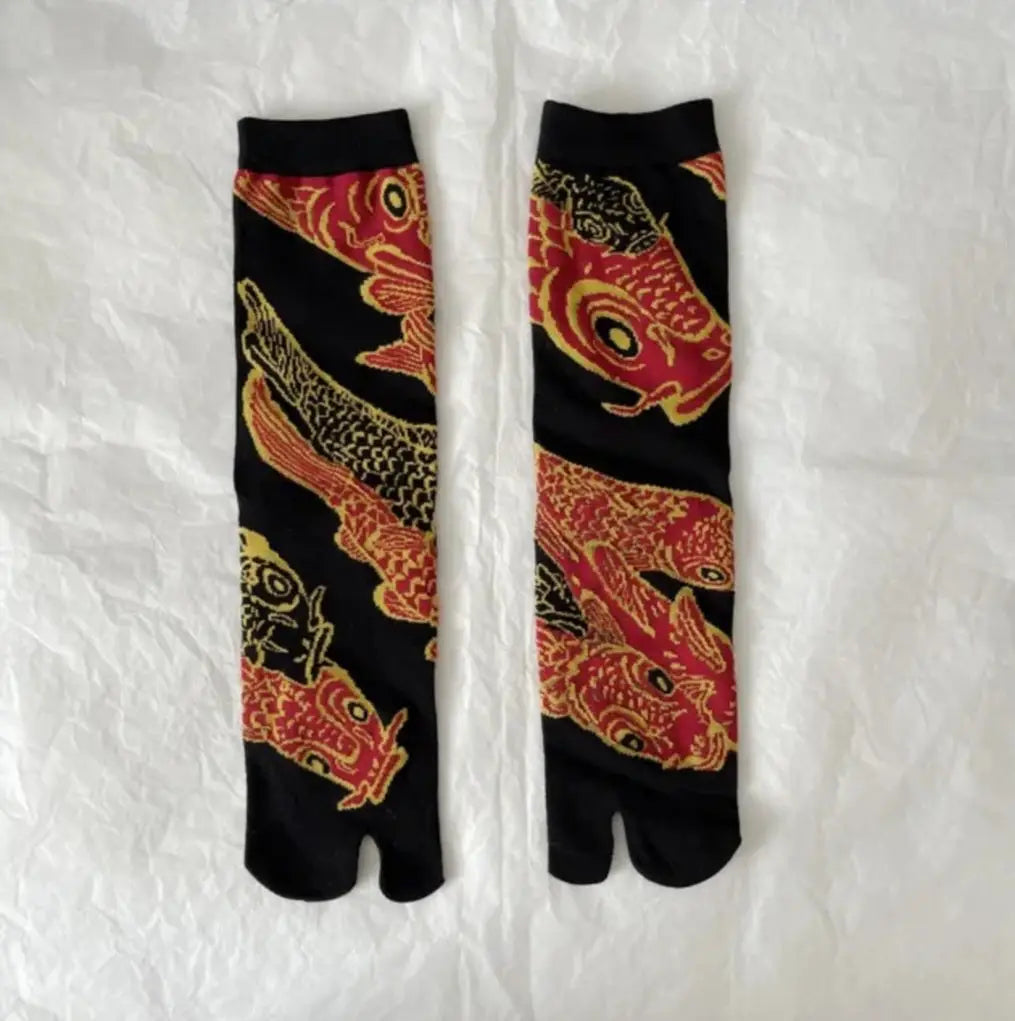 Red & Black Koi Fish Tabi Socks