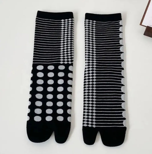 Striped Polka Dots Black Tabi Socks