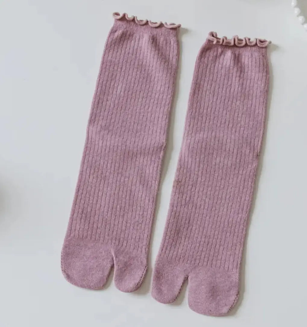 Chaussettes tabi cheville en dentelle rose