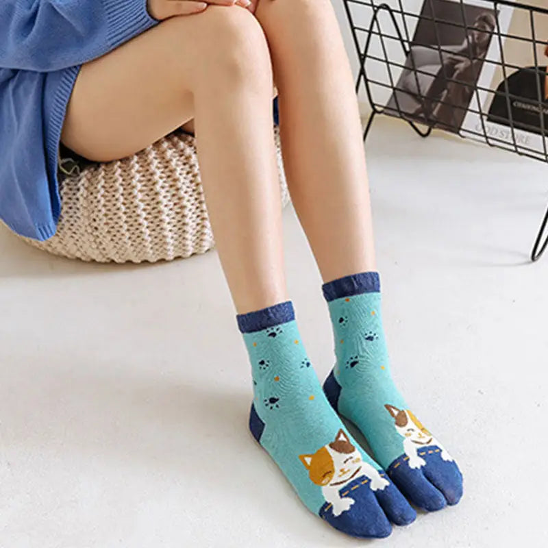 Cute Cat Blue Tabi Socks