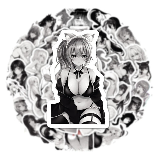 B&W Waifu Anime Stickers