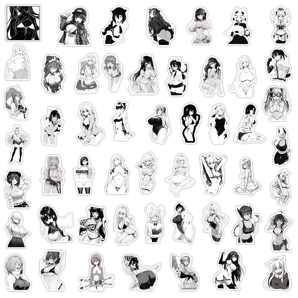 B&W Waifu Anime Stickers