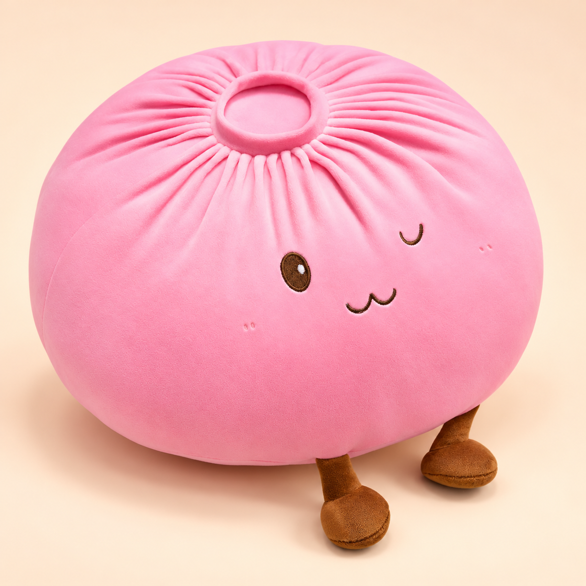 Pink Winking Giant Dumpling Squishy plush front view