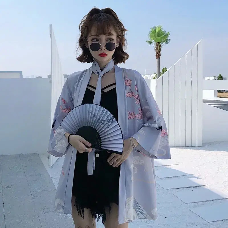 Flying Cranes Grey Women’s Kimono Jacket