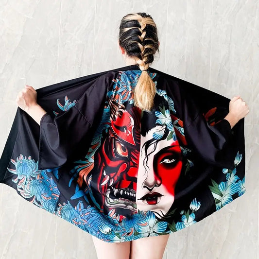 Geisha Oni Veste kimono noire pour femme