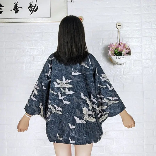 Chaqueta tipo kimono de mujer azul marino Birds