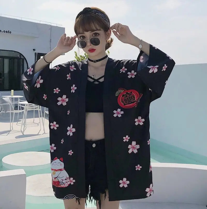 Neko Drum Black Women’s Kimono Jacket