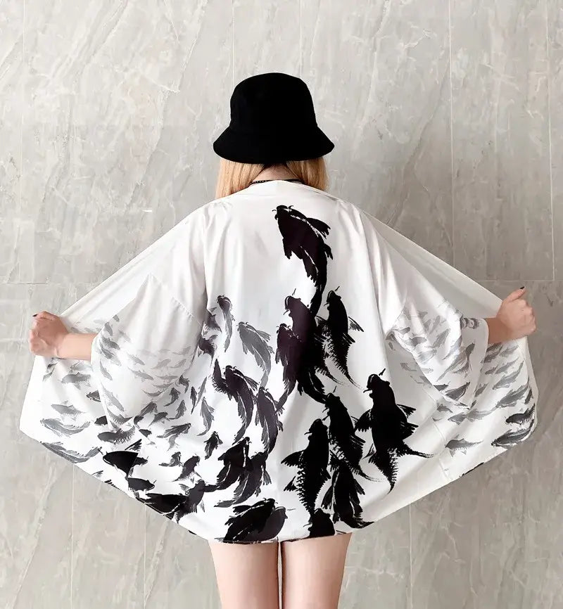 Black Koi Fish Women’s Kimono Jacket