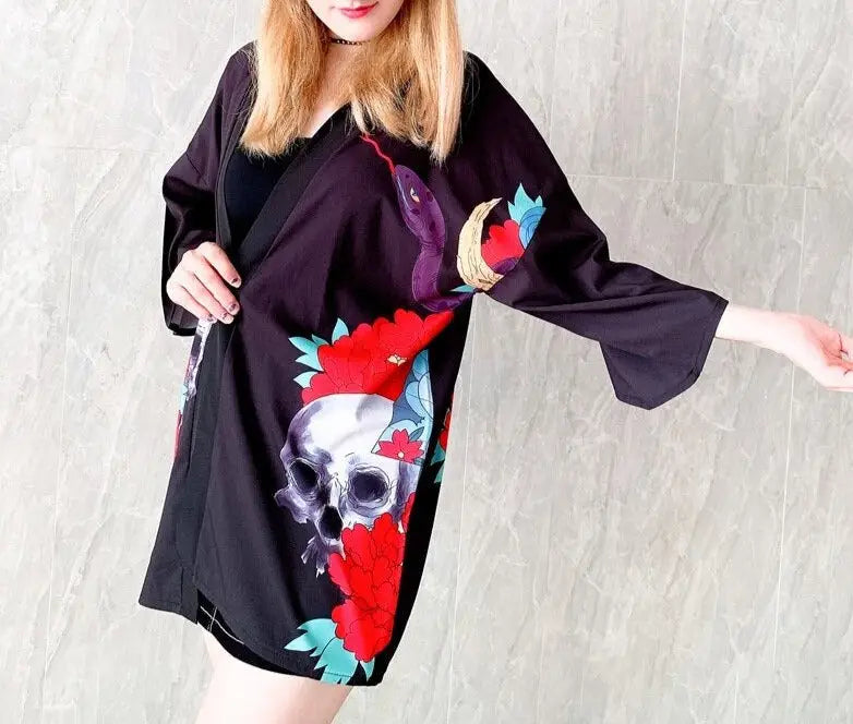 Veste kimono pour femme Geisha Skulls
