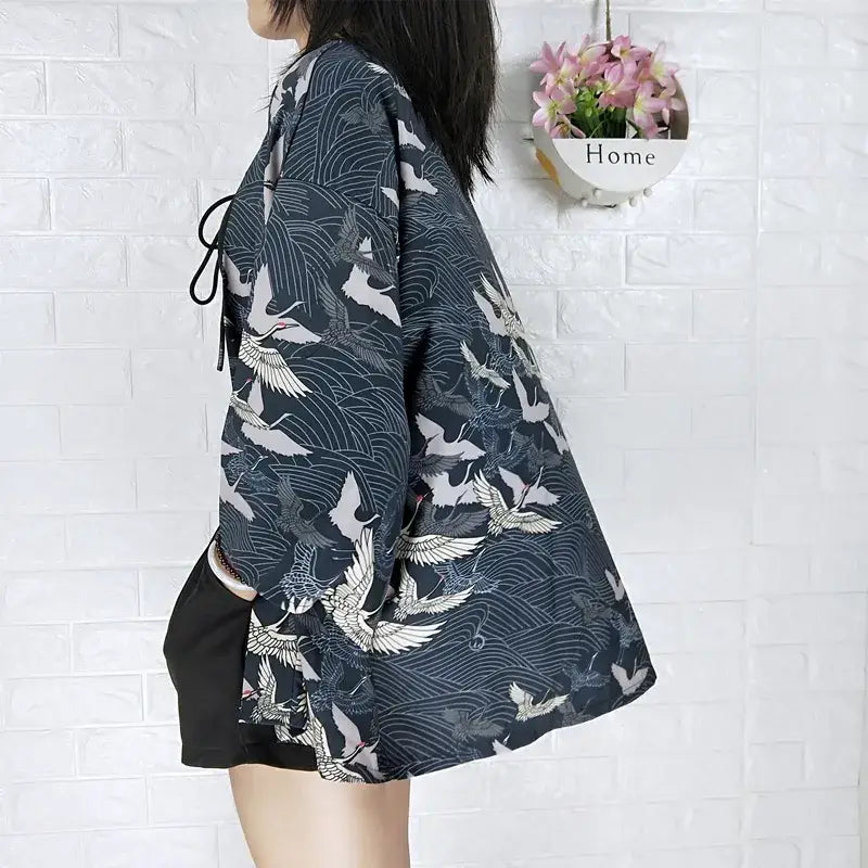 Veste kimono pour femme Birds Navy
