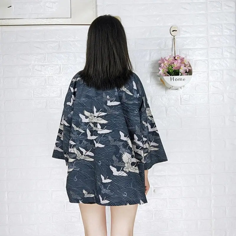 Veste kimono pour femme Birds Navy