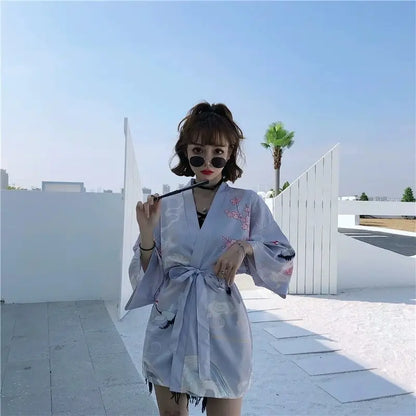 Flying Cranes Grey Women’s Kimono Jacket