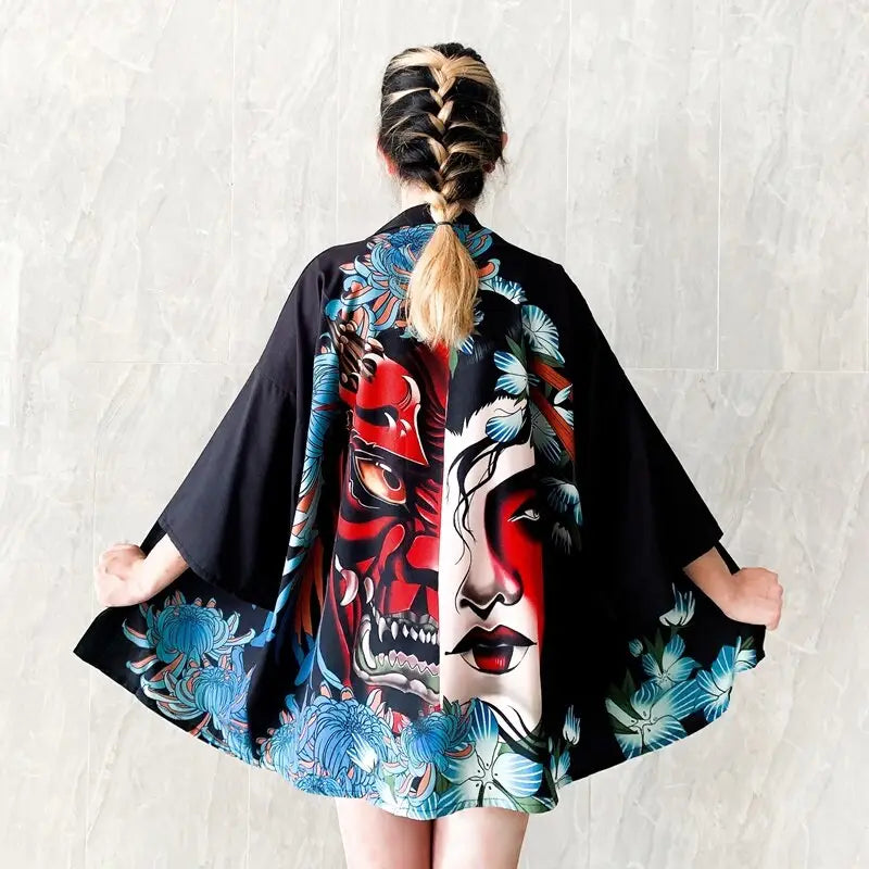 Geisha Oni Veste kimono noire pour femme