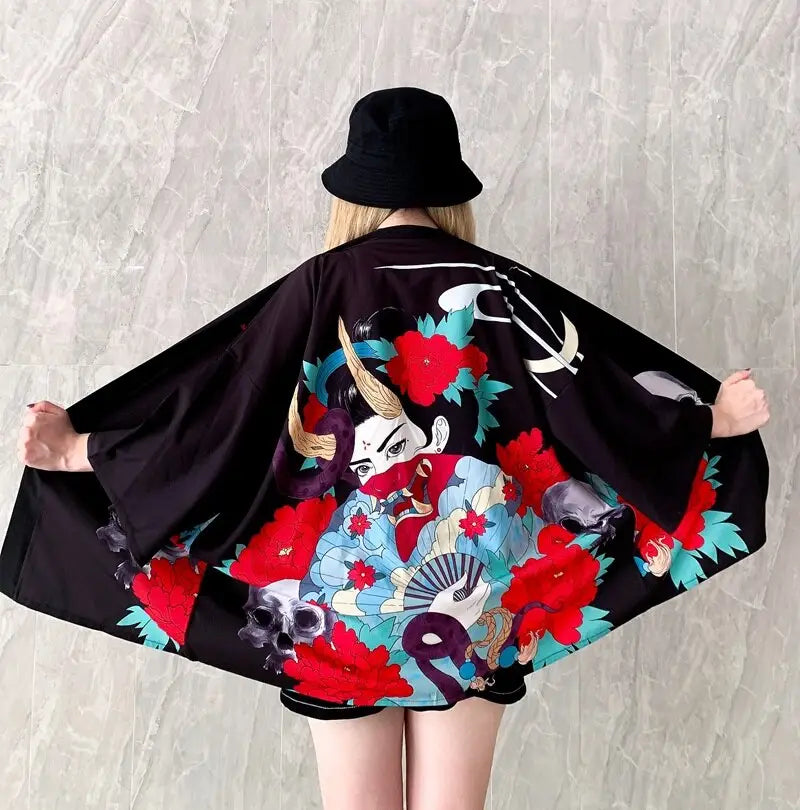 Veste kimono pour femme Geisha Skulls