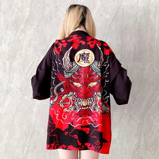 Veste kimono rouge Oni pour femme
