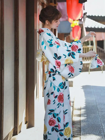 Rose Flower White Women’s Kimono