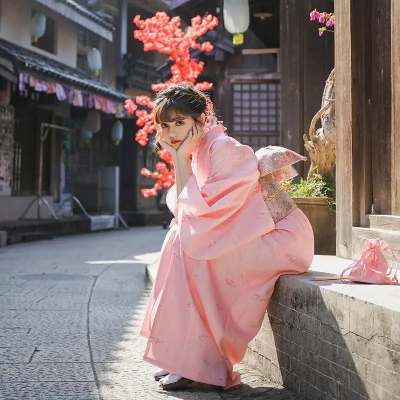 Pink Fan Pattern Women’s Kimono