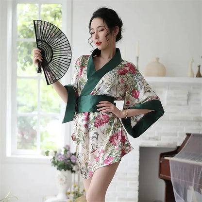 Green Floral Silk Kimono