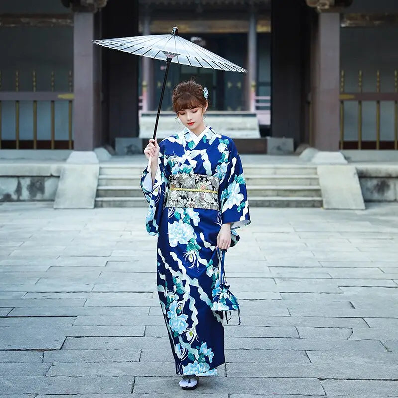 Kimono da donna blu fiore di ghiaccio