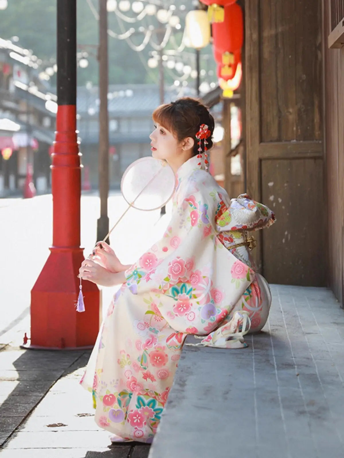 Pink and Cream Floral Women’s Kimono