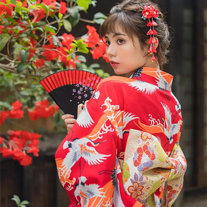 Crane Birds Red Women’s Kimono