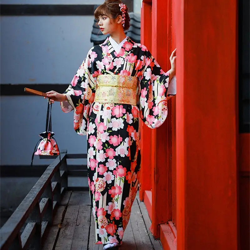 Kimono Femme Noir Fleur De Cerisier