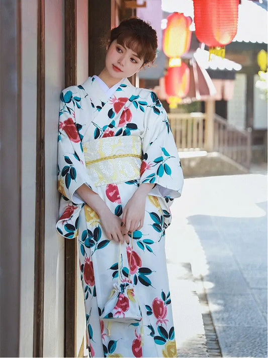 Kimono Femme Rose Fleur Blanc