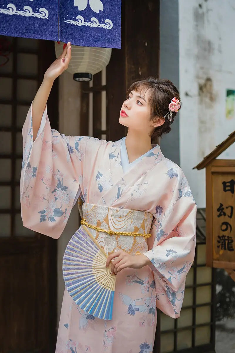 Kimono da donna Cranes rosa chiaro