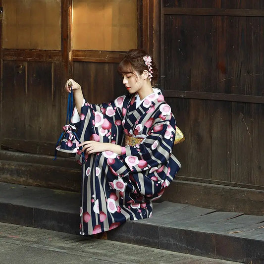 Japanese Kimono Cherry Blossom Blue UPF 50+ High-Waisted Double