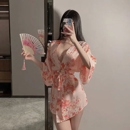 Kawaii Gatos Mujer Seda Kimono