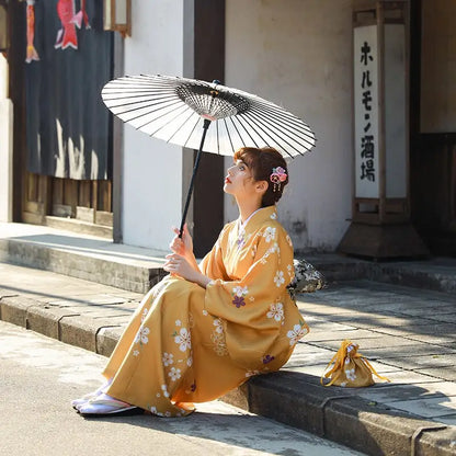 White Sakura Yellow Women’s Kimono