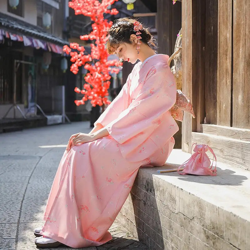 Pink Fan Pattern Women’s Kimono