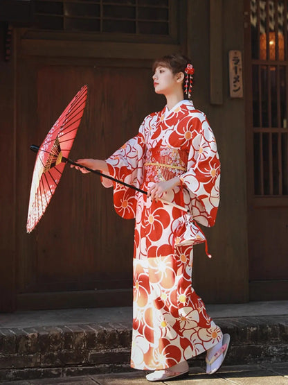 Red and White Florals Women’s Kimono