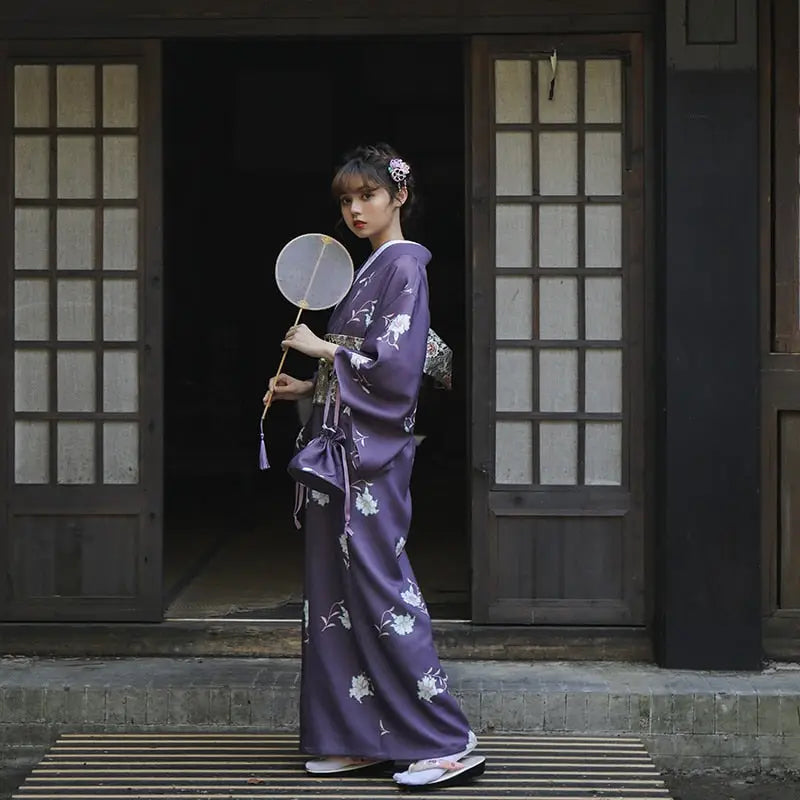 White Floral Purple Women’s Kimono