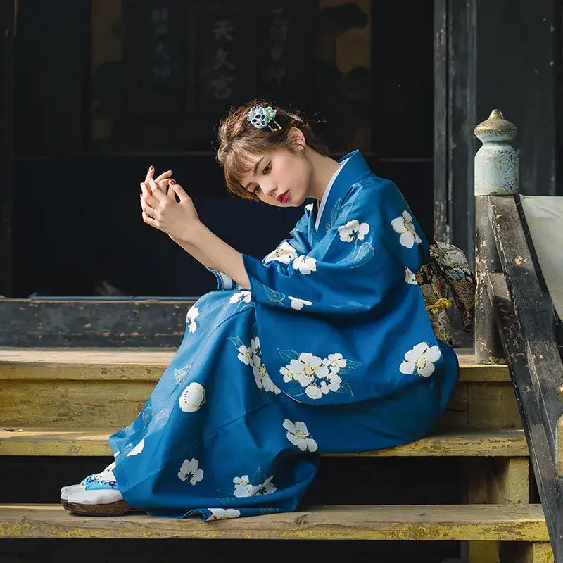 White Floral Blue Women’s Kimono