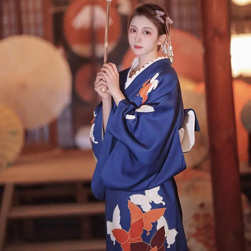 Kimono da donna farfalla blu navy