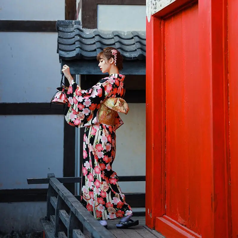 Cherry Blossom Black Women’s Kimono