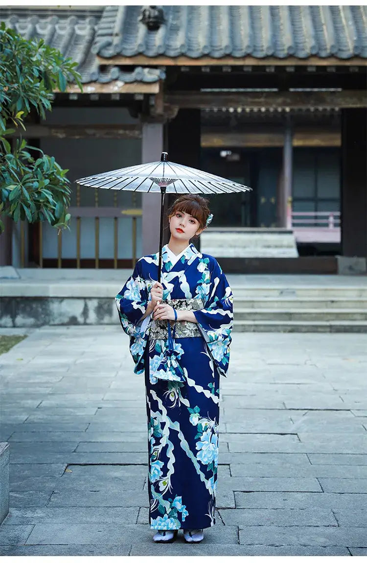 Kimono de mujer azul flor de hielo