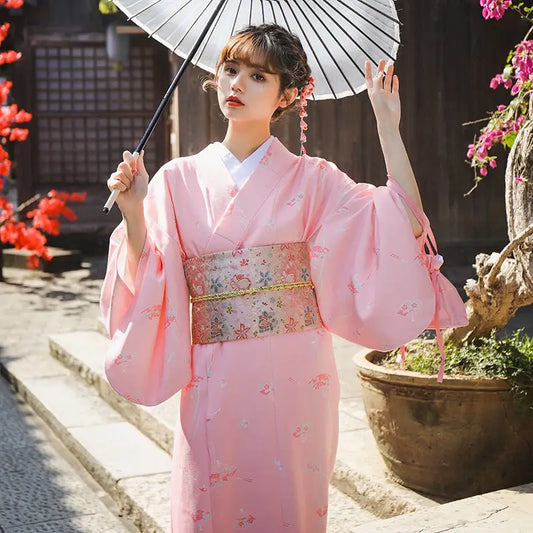 Kimono femme motif éventail rose