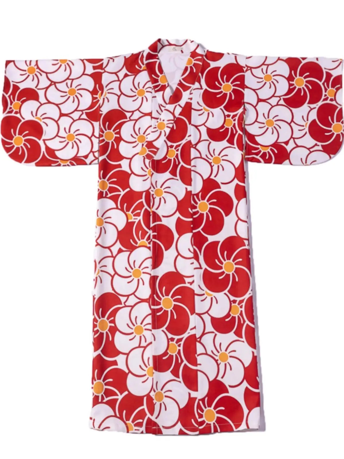 Kimono da donna floreale rosso e bianco
