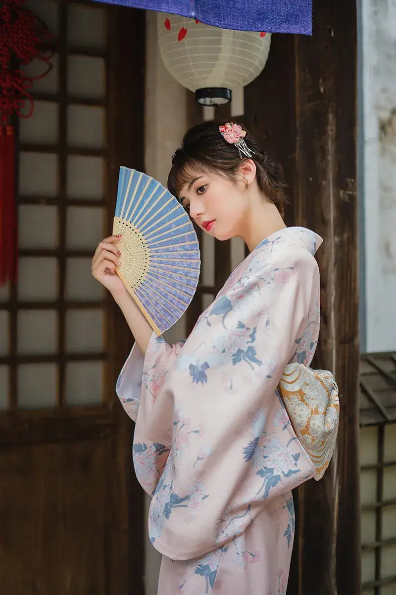 Kimono Femme Rose Clair Cranes