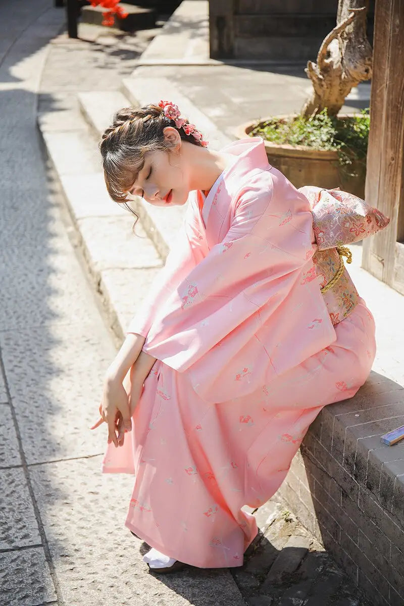 Kimono da donna con motivo a ventaglio rosa