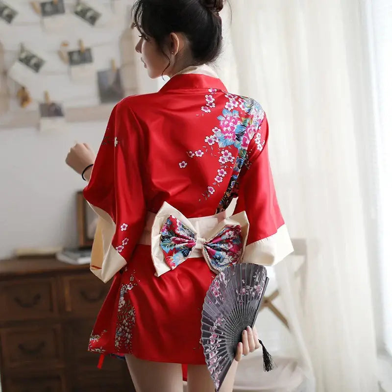 Crimson Floral Silk Kimono