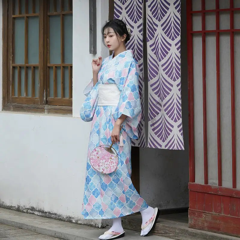 Kimono da donna quadrifoglio blu e rosa